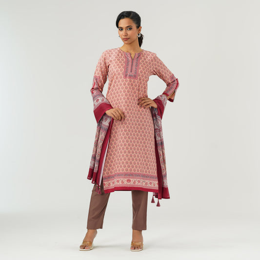 Womens Ethnic Pink Three Piece Set