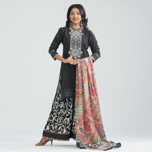 Women's Black Cotton Three piece Set