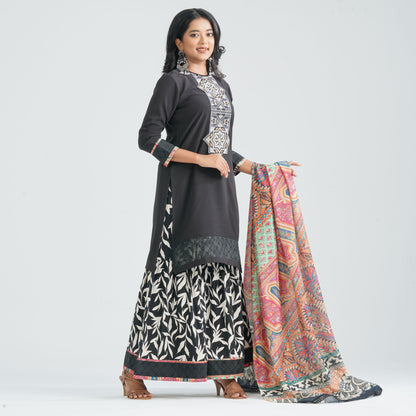 Women's Black Cotton Three piece Set