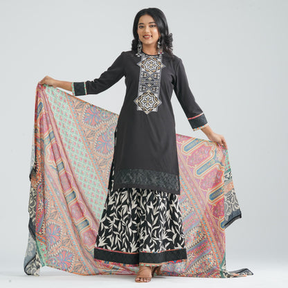Women's Black Cotton Three piece Set