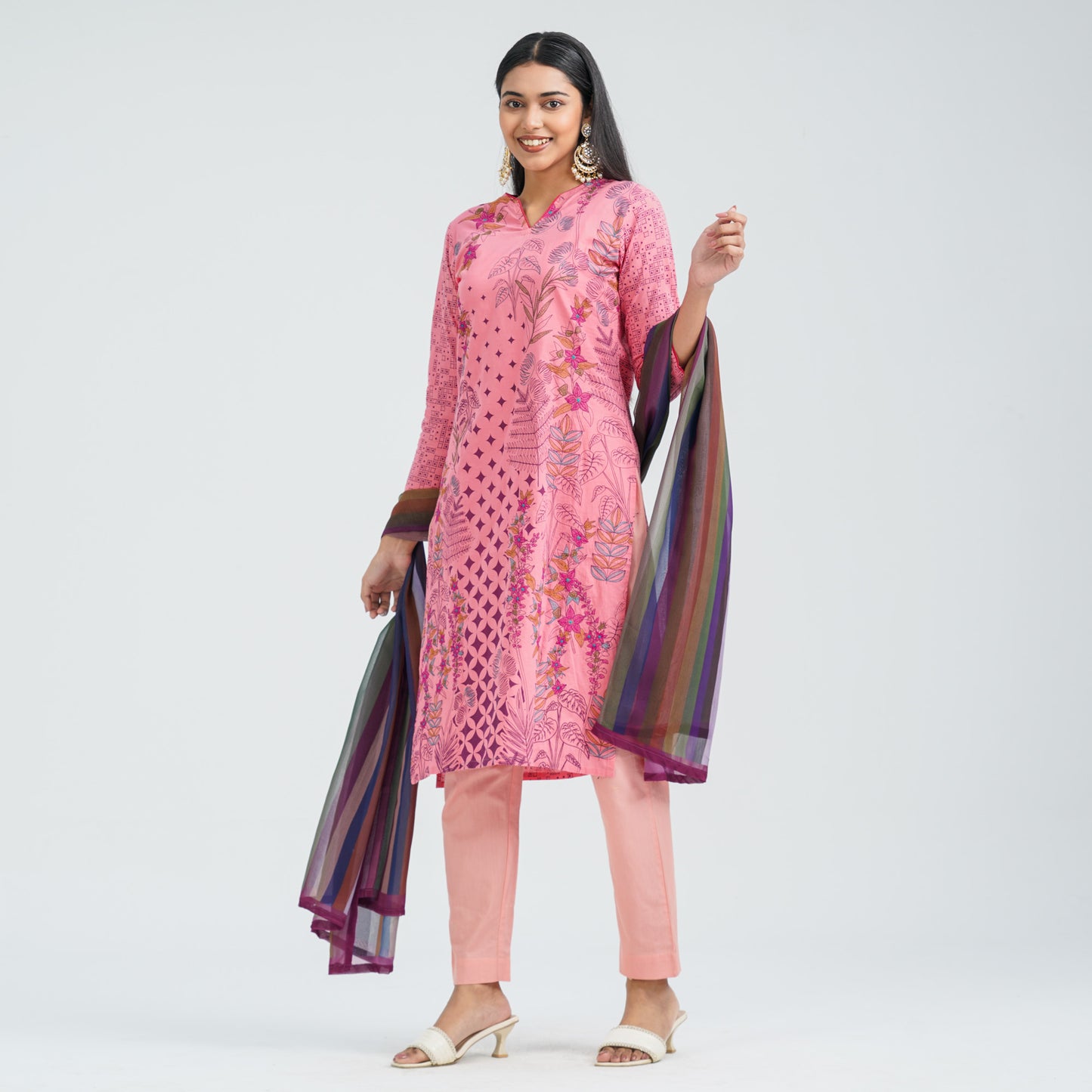 Women’s Cotton Embroidered Three Piece  Set