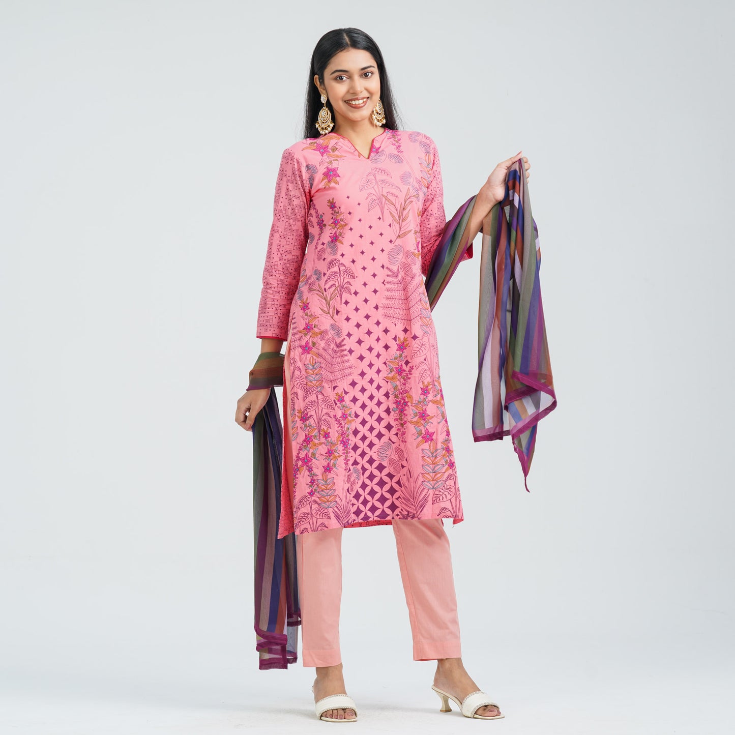 Women’s Cotton Embroidered Three Piece  Set