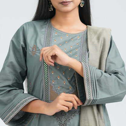 Women’s Cotton Embroidered Three Piece  Set