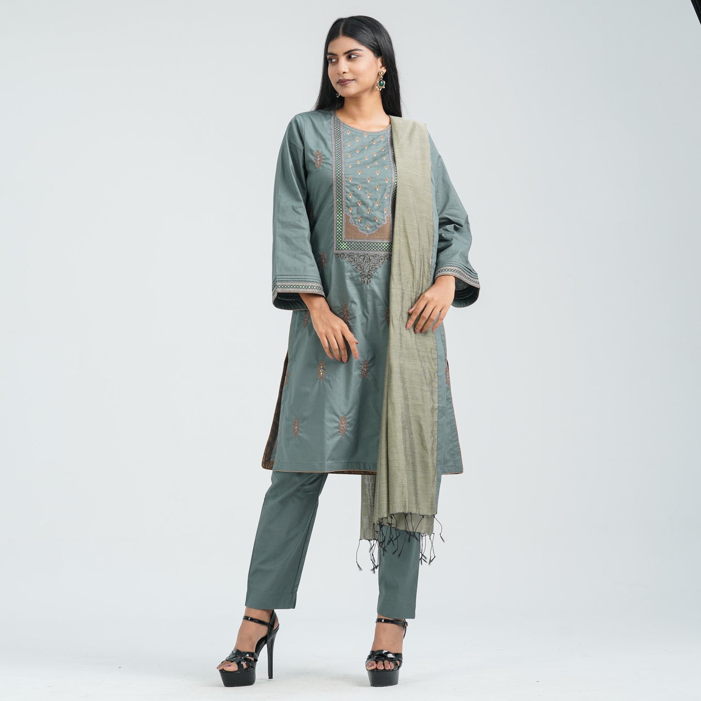 Women’s Cotton Embroidered Three Piece  Set