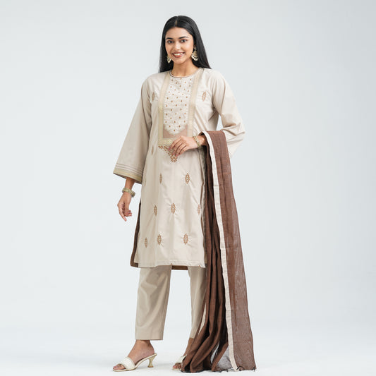 Women’s Cotton Embroidered Three Piece  Set