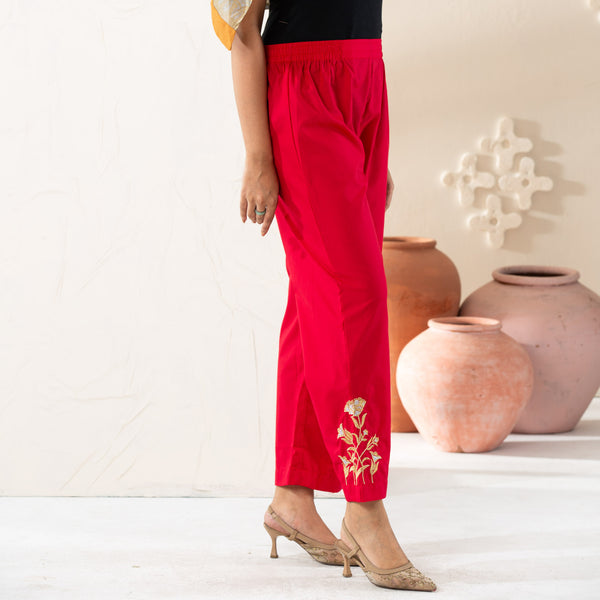 Women  Ethnic Red Embroidered Bottoms