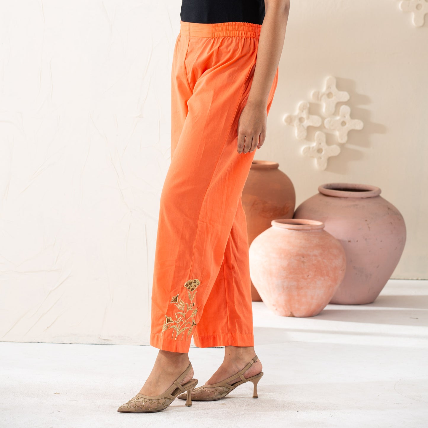 Women Ethnic  Peach Embroidered Bottoms