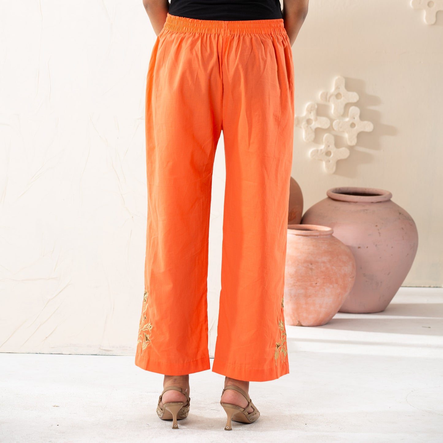 Women Ethnic  Peach Embroidered Bottoms