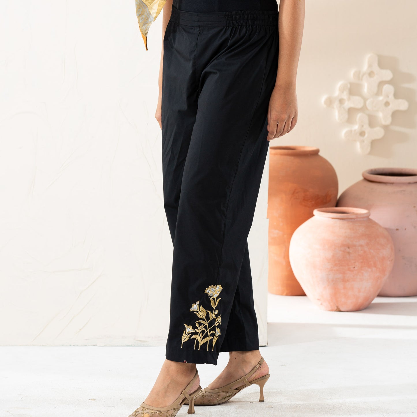 Women Black Embroidered Bottoms