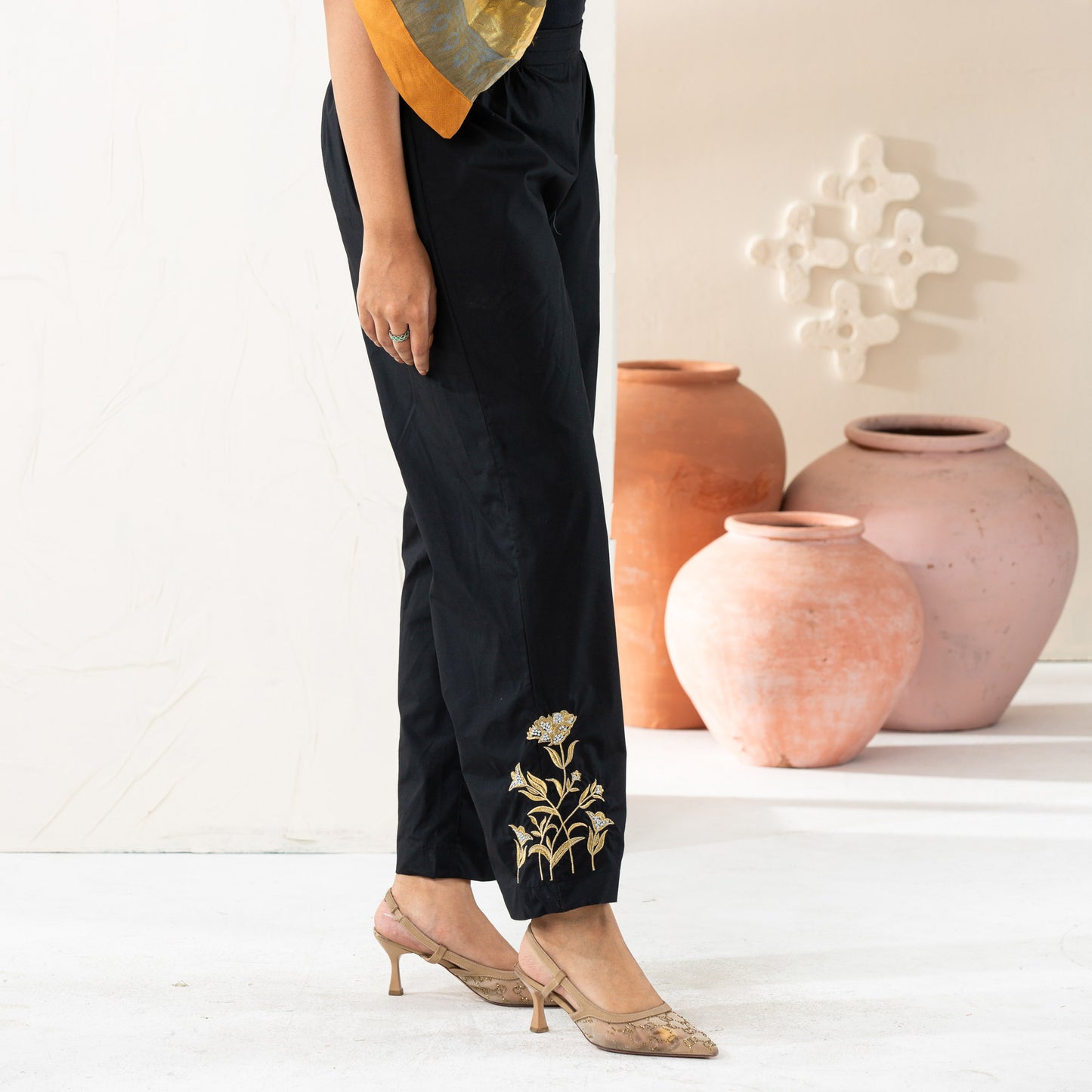 Women Black Embroidered Bottoms