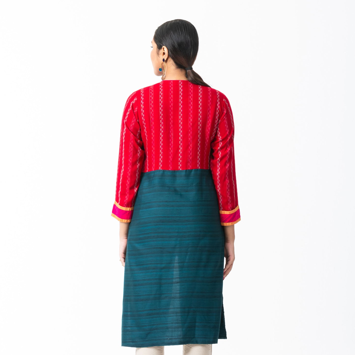 Women Red Patchwork Cardigan