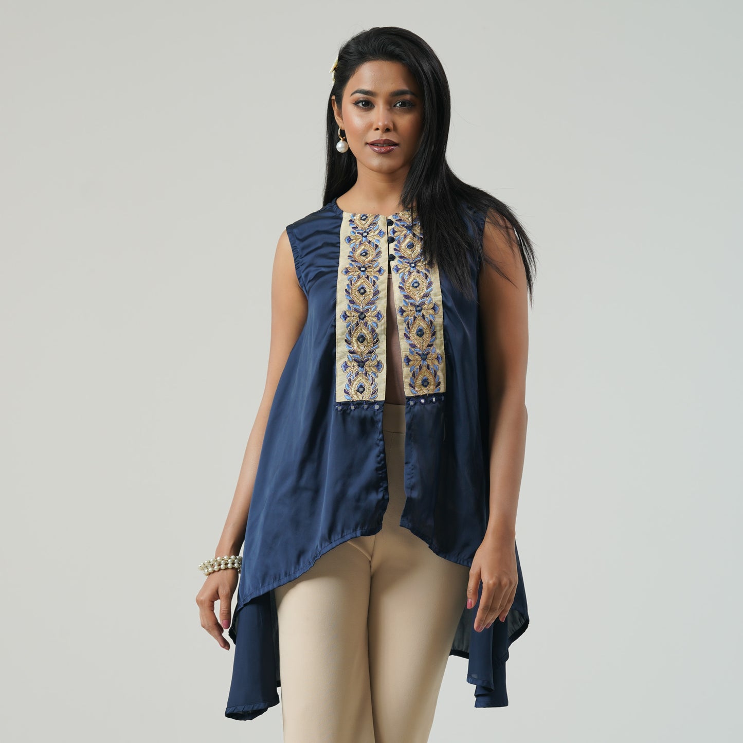 Womens Ethnic Oxford Blue Shrug