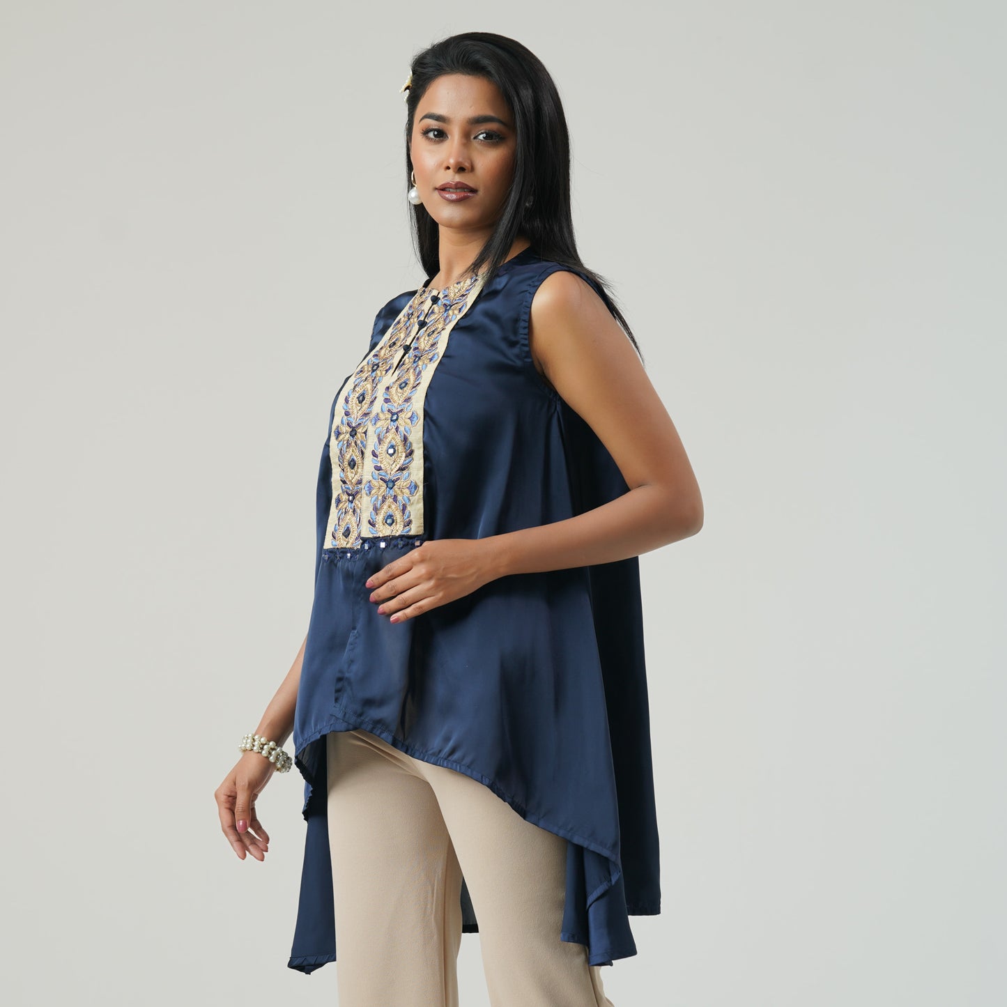 Womens Ethnic Oxford Blue Shrug