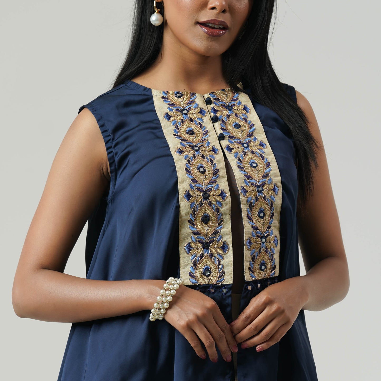 Womens Ethnic Oxford Blue Shrug