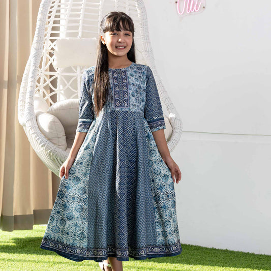 Girls Frock-Bluish Grey