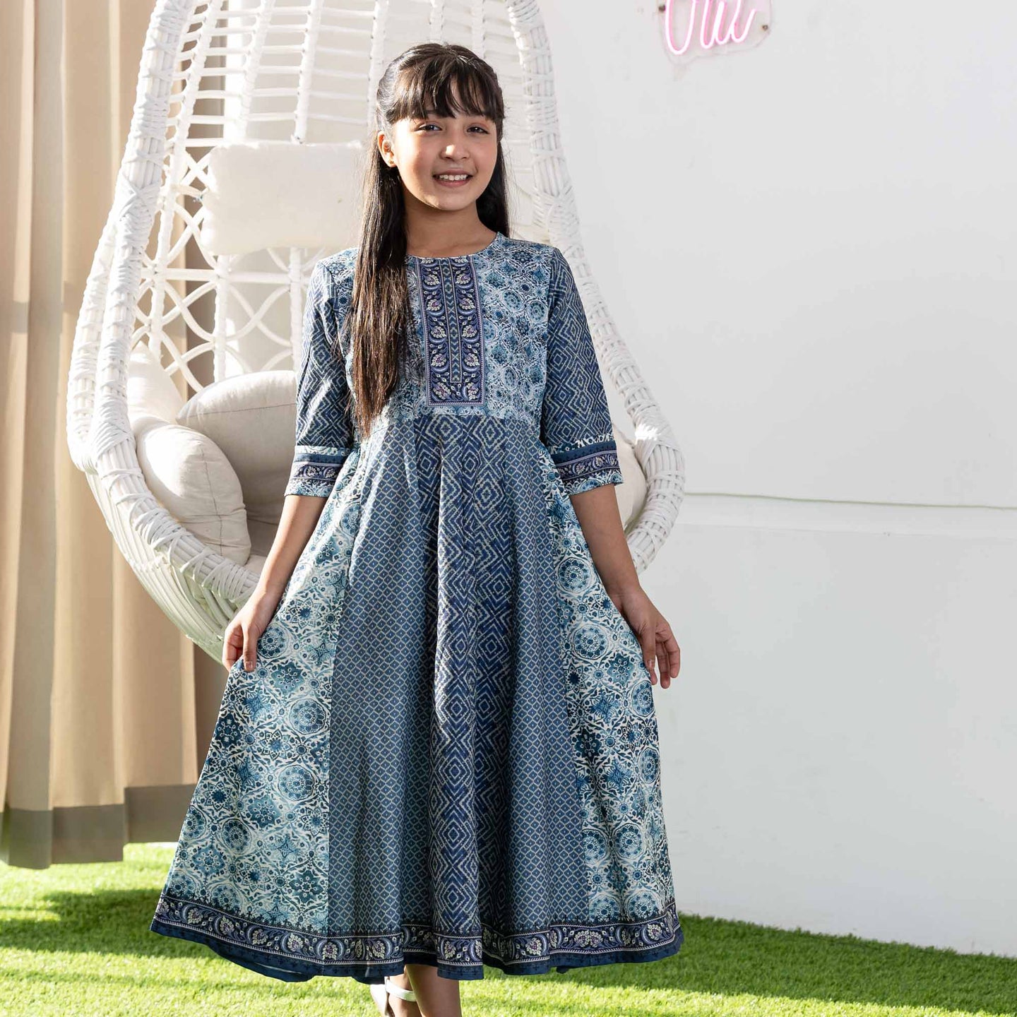 GIRLS FROCK-BLUISH GREY