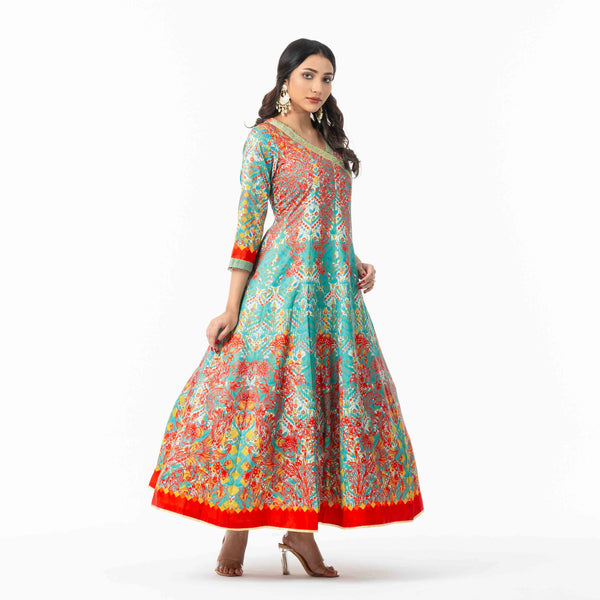 Womens Teal Ethnic Gown