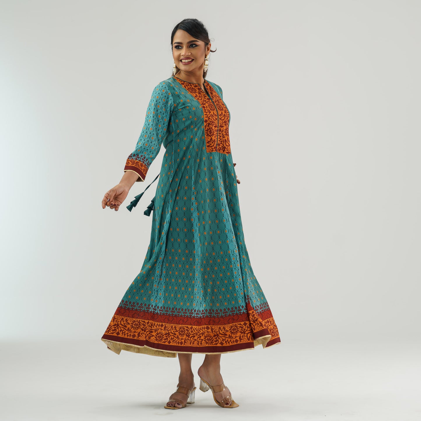 Womens Teal Ethnic Gown