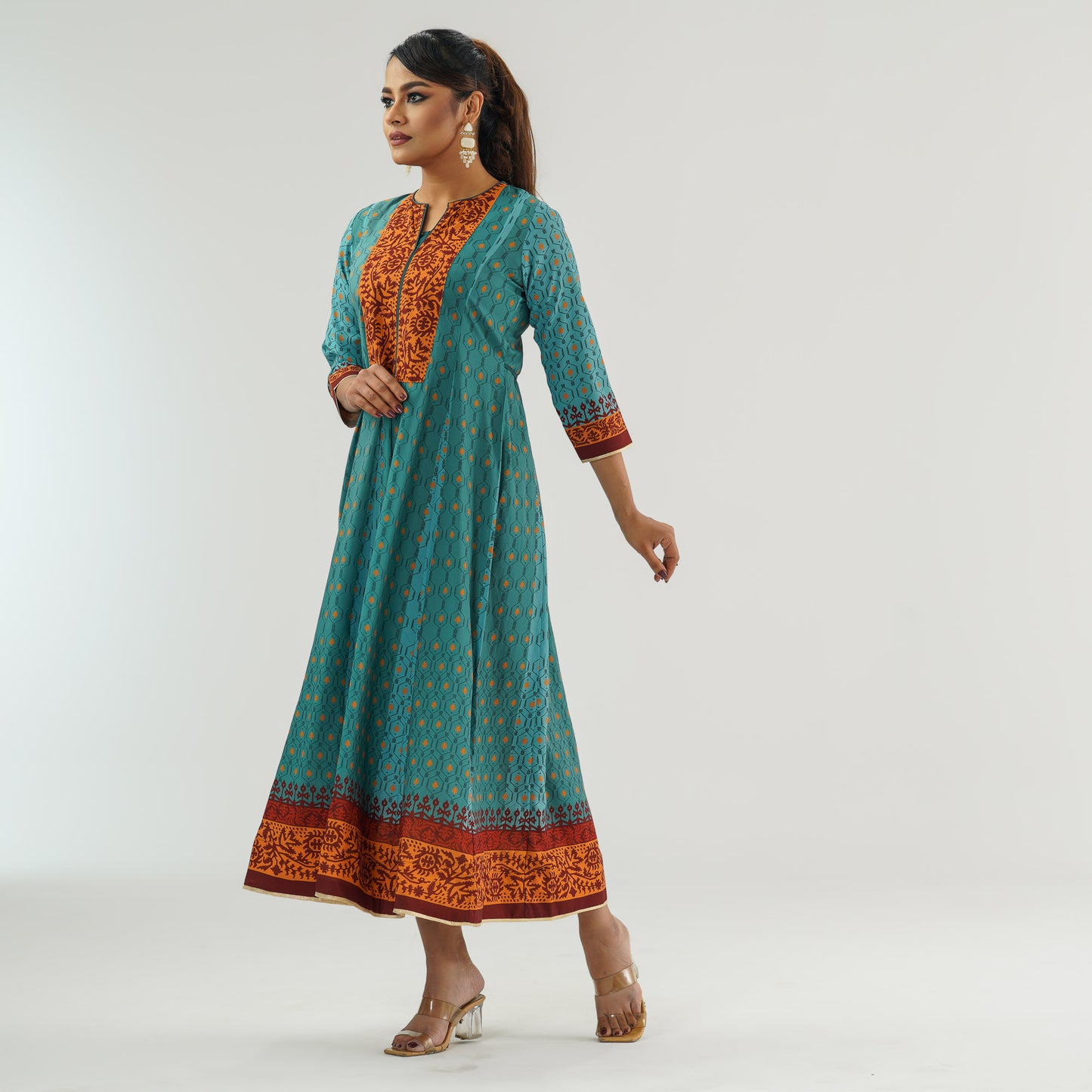 Womens Teal Ethnic Gown