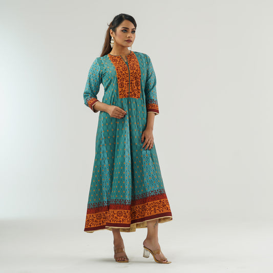 Womens Teal Ethnic Gown