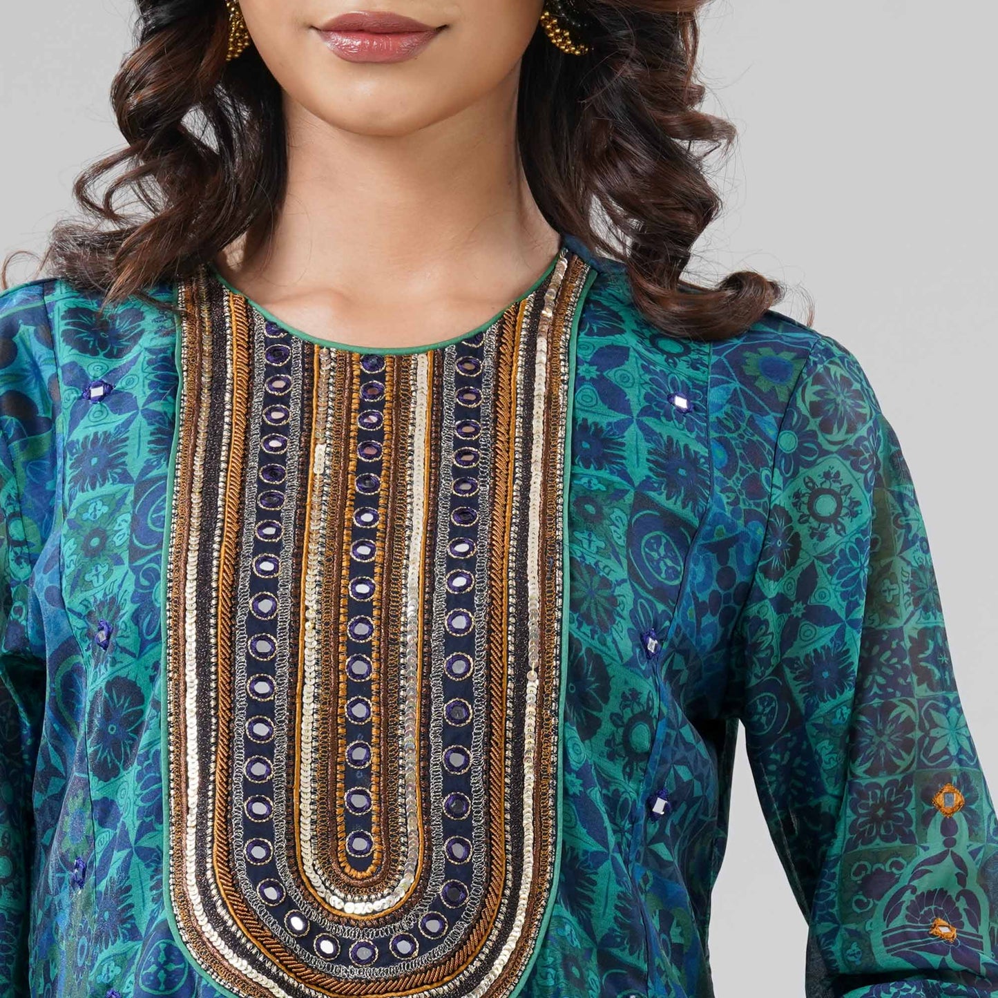 Women Aqua Ethnic Gown Set