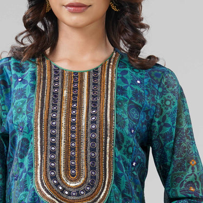 Women Aqua Ethnic Gown Set