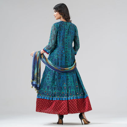 Women Aqua Ethnic Gown Set