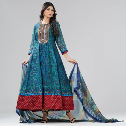 Women Aqua Ethnic Gown Set