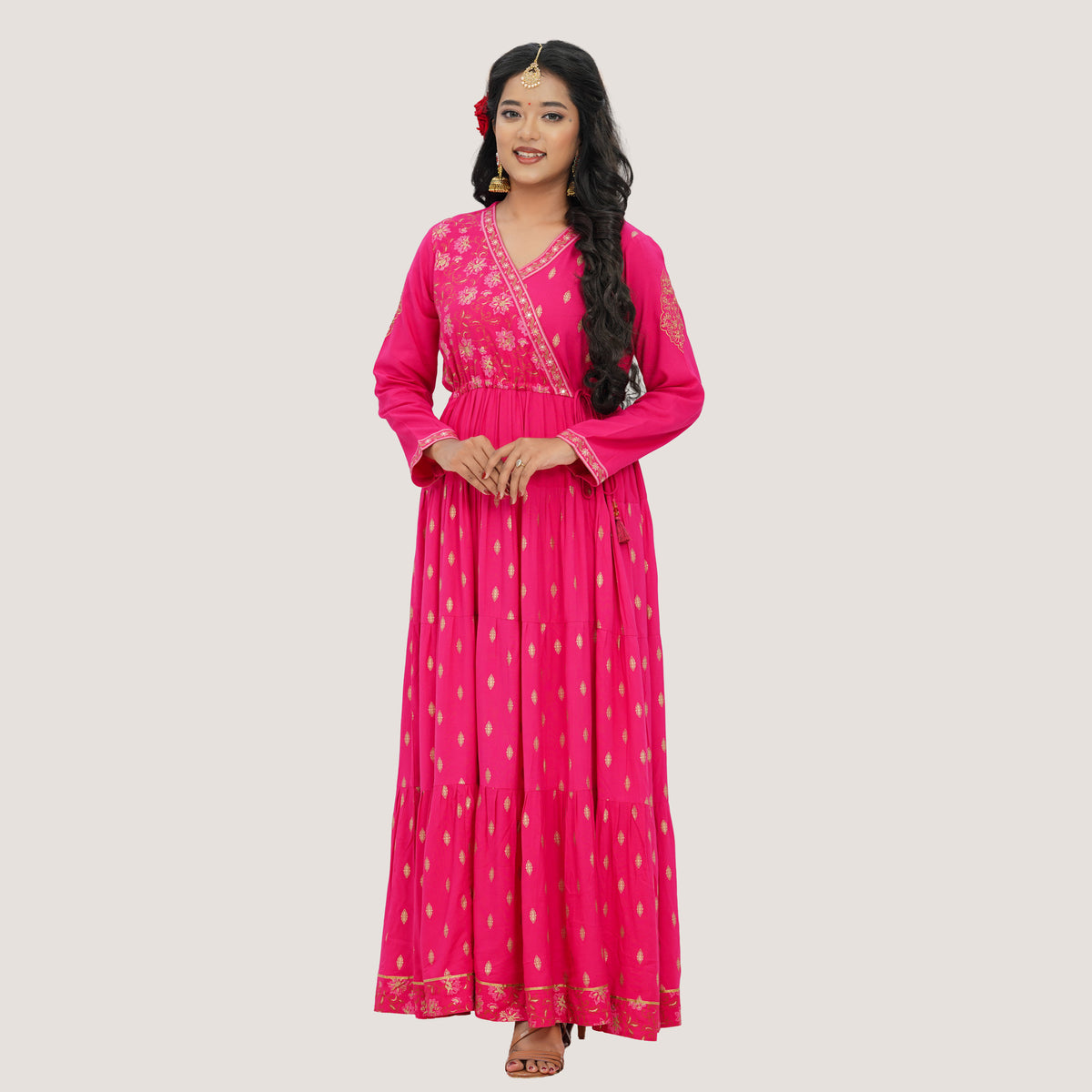 Women's Hot Pink Ethnic Gown