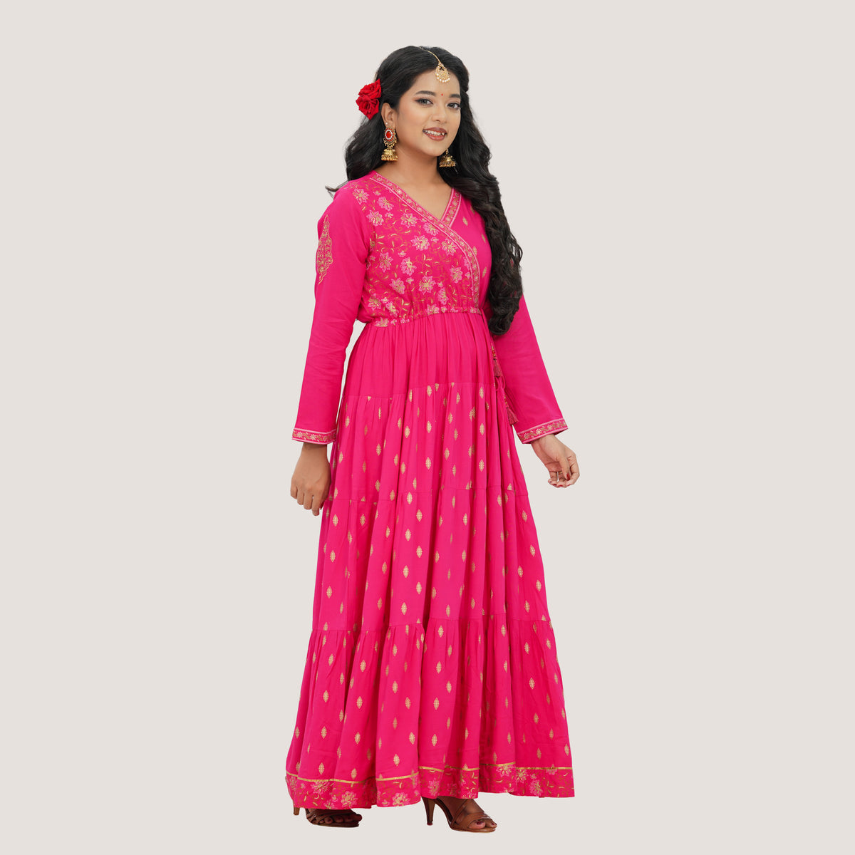 Women's Hot Pink Ethnic Gown