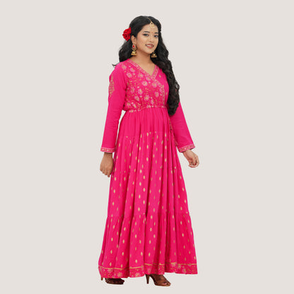 Women's Hot Pink Ethnic Gown