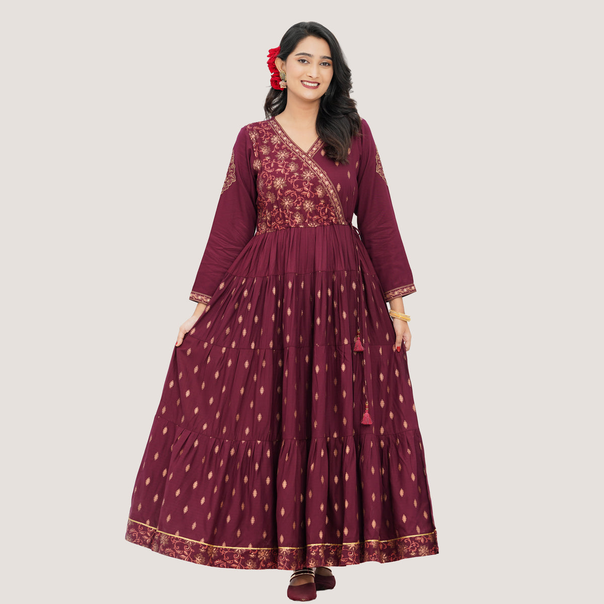 Women's Maroon Pink Ethnic Gown