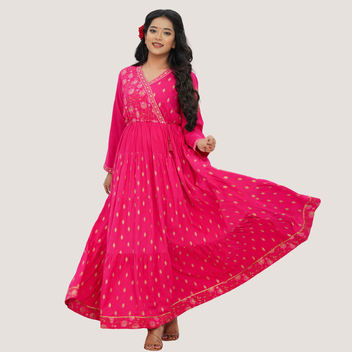 Women's Hot Pink Ethnic Gown