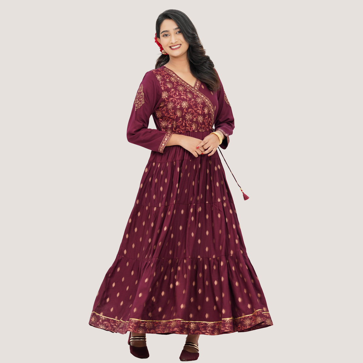 Women's Maroon Pink Ethnic Gown