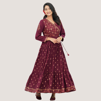 Women's Maroon Pink Ethnic Gown