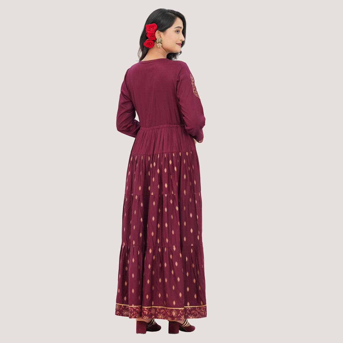 Women's Maroon Pink Ethnic Gown