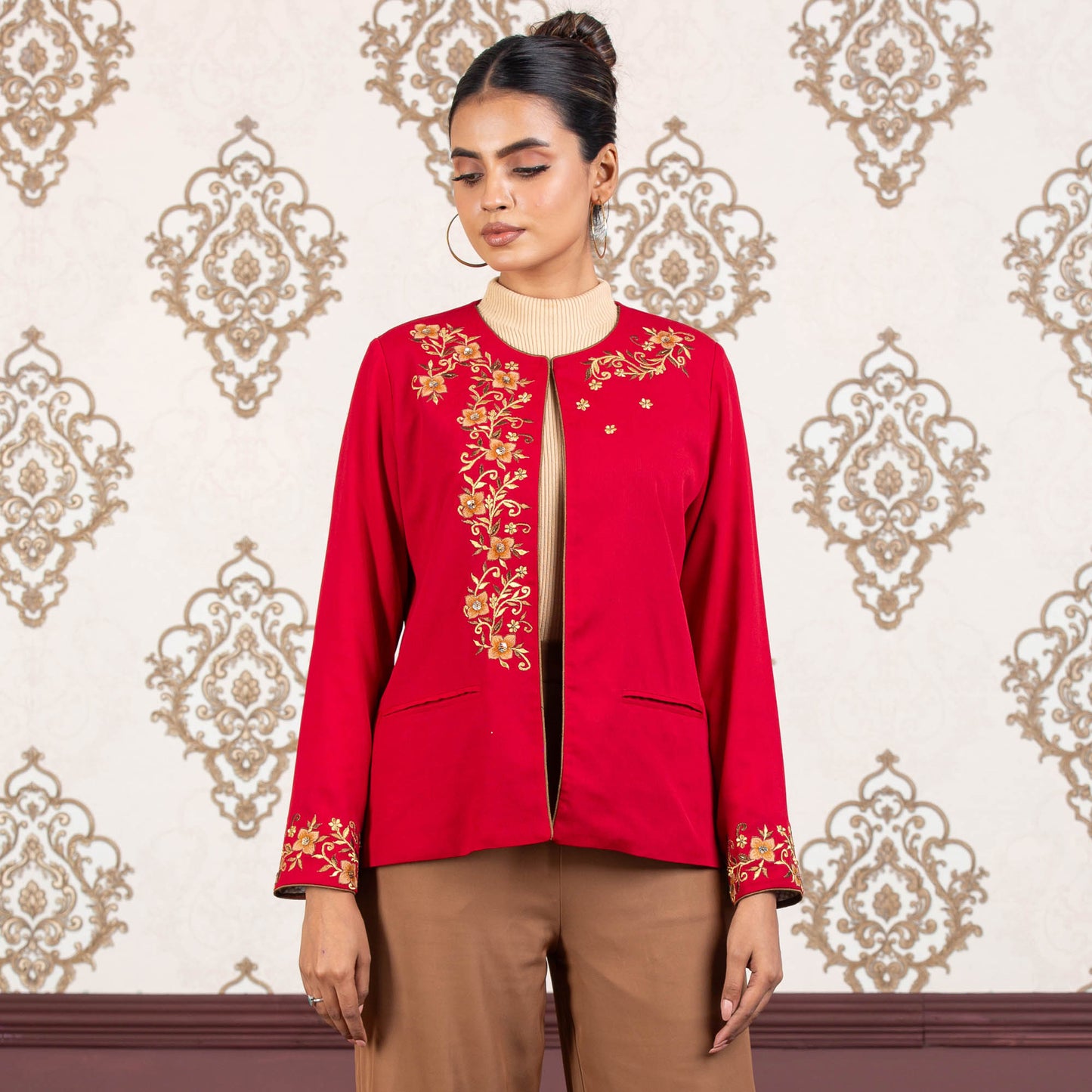 Womens Ethnic Jacket- Maroon