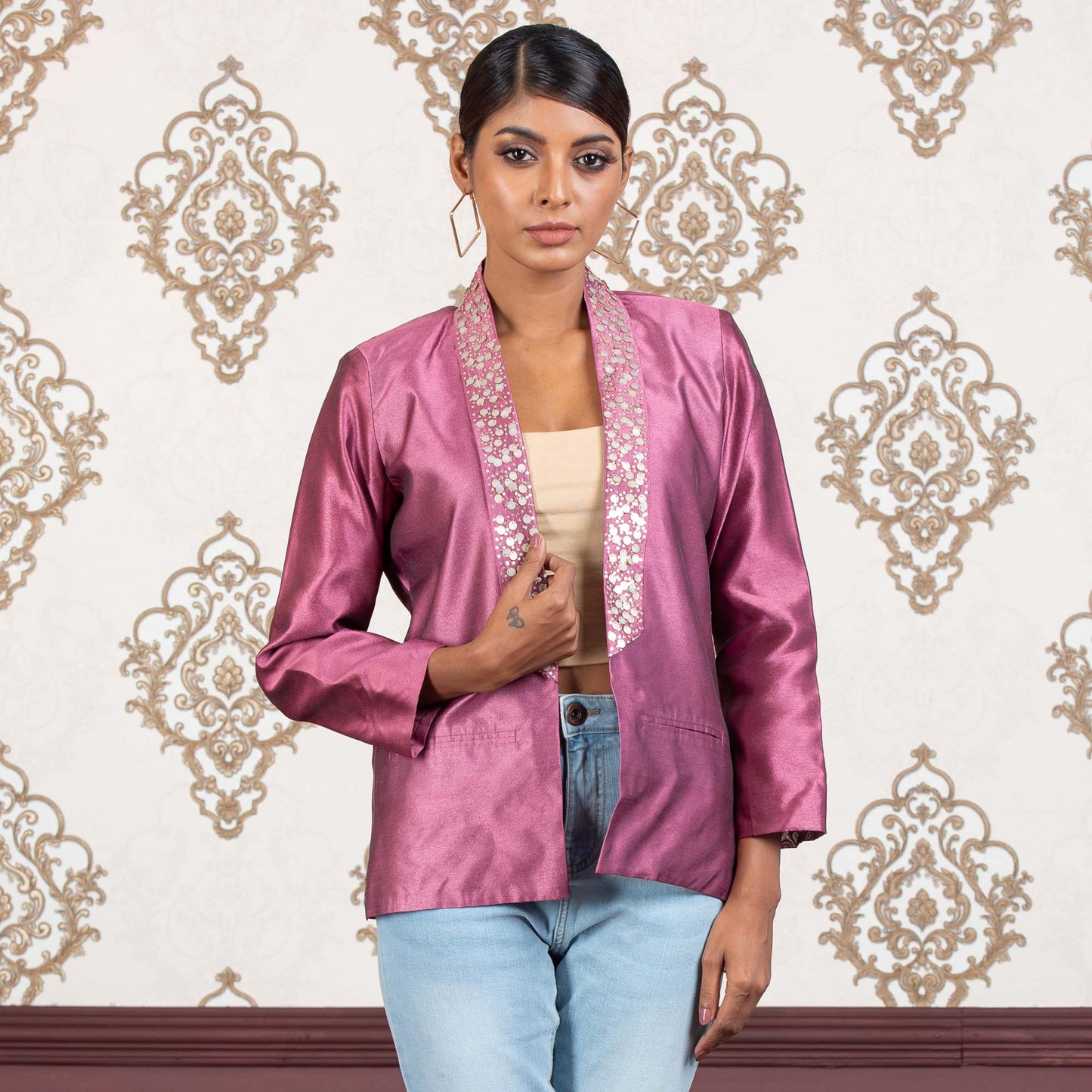 Womens Ethnic Jacket- Maroon