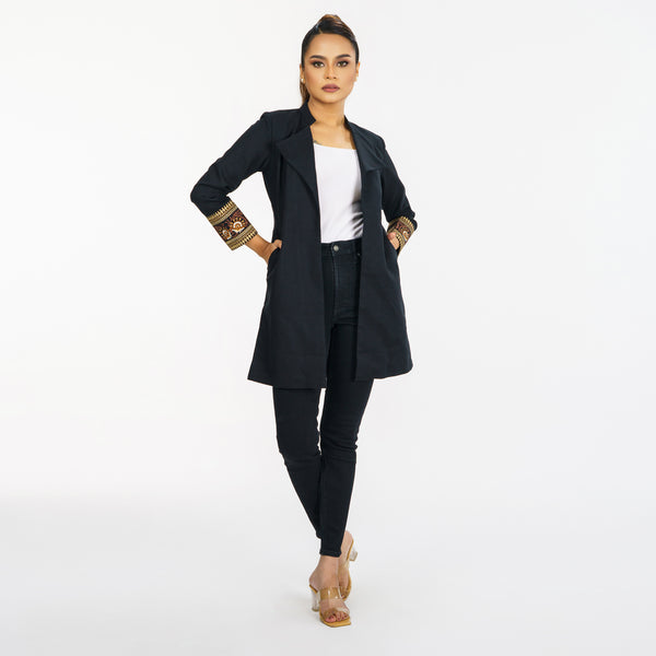 Womens Ethnic Black Cotton Jacket