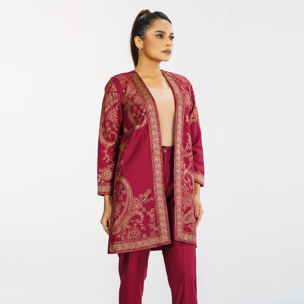 Womens Maroon Ethnic Jacket