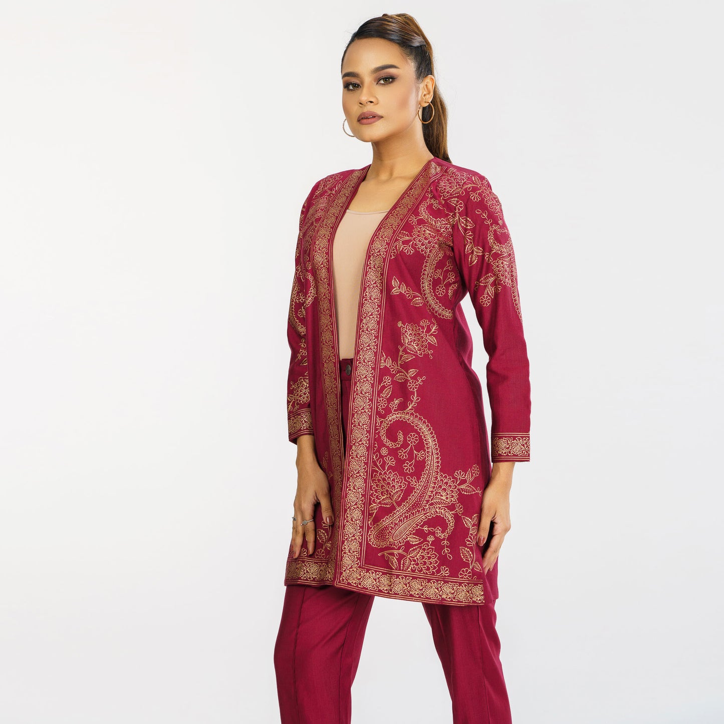 Womens Maroon Ethnic Jacket