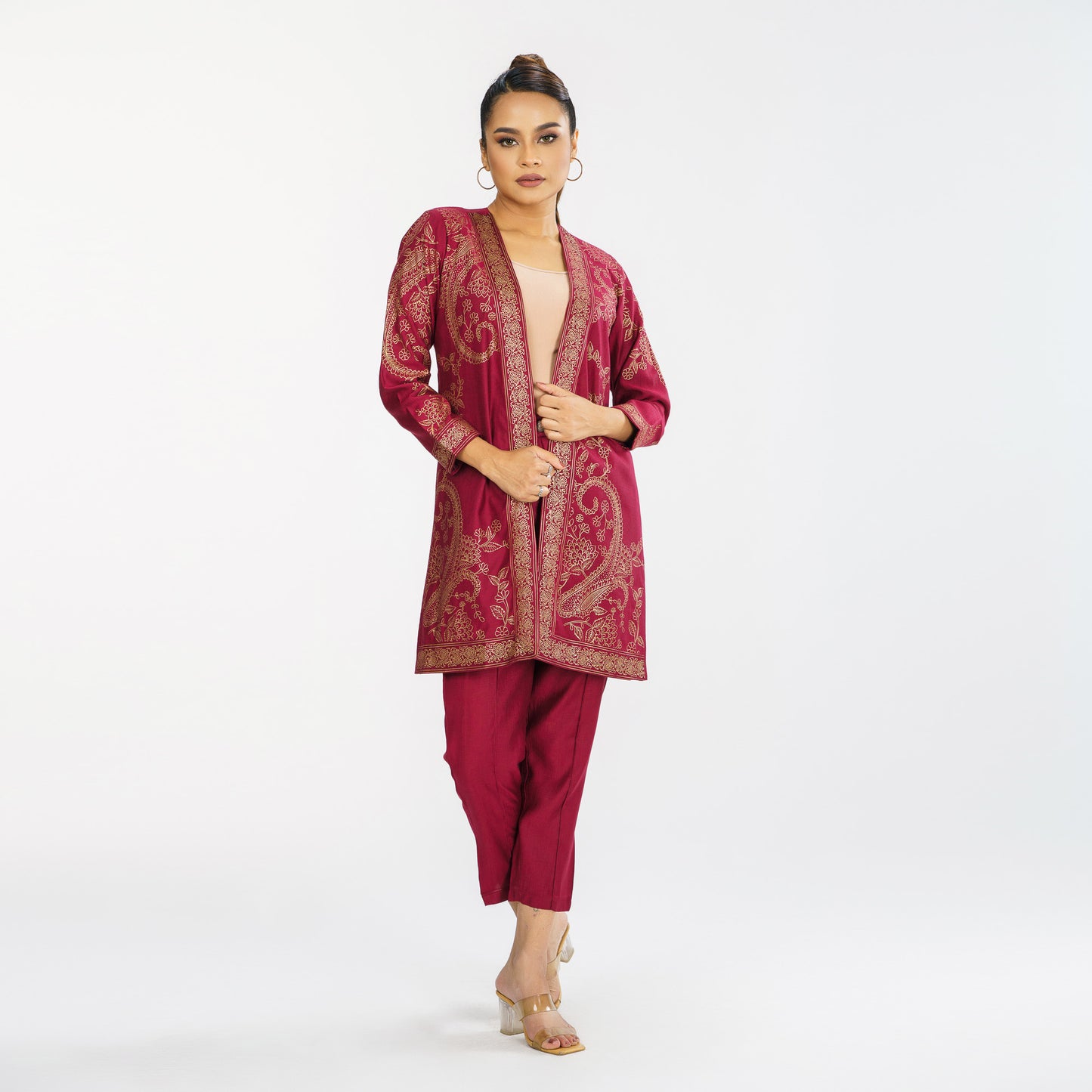 Womens Maroon Ethnic Jacket