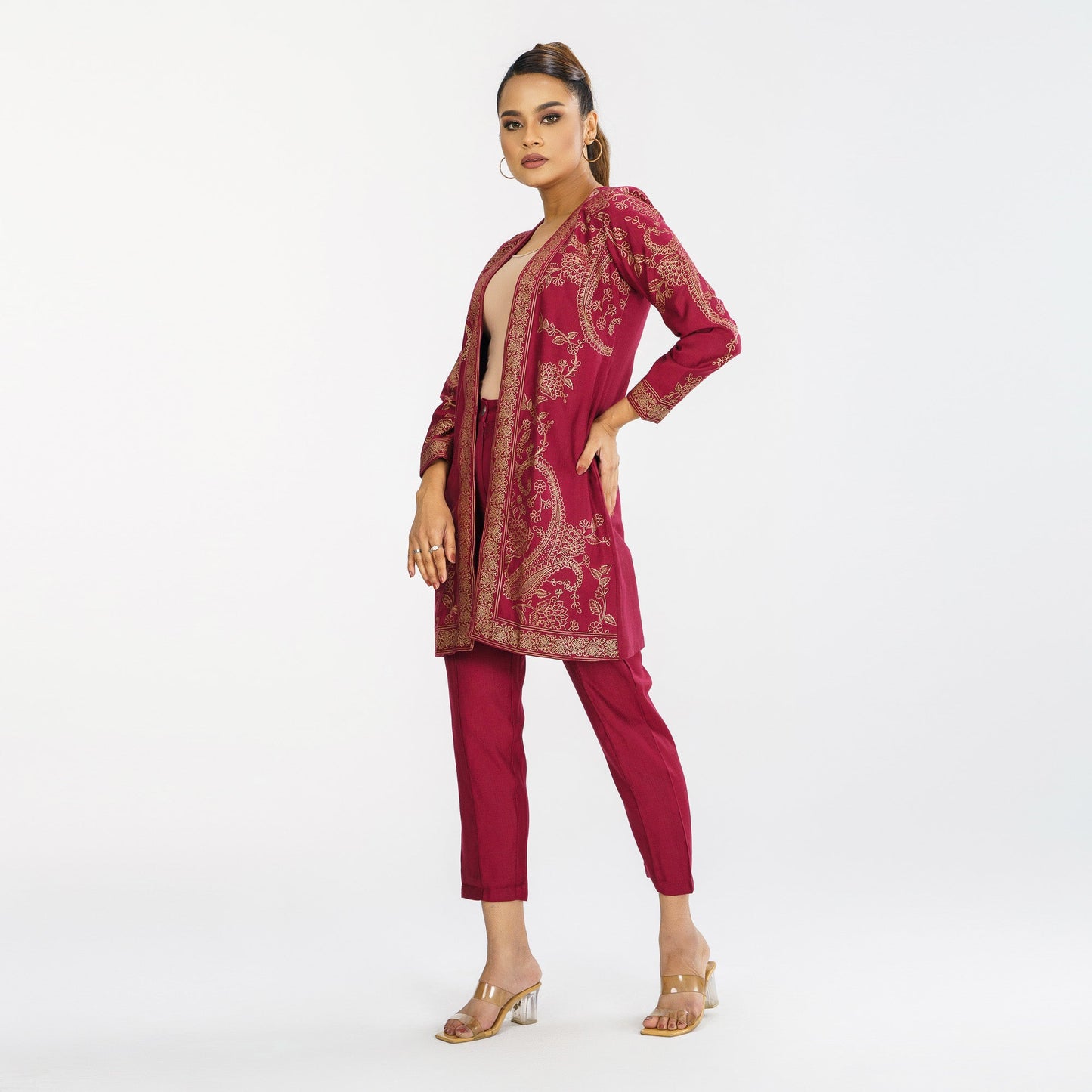 Womens Maroon Ethnic Jacket