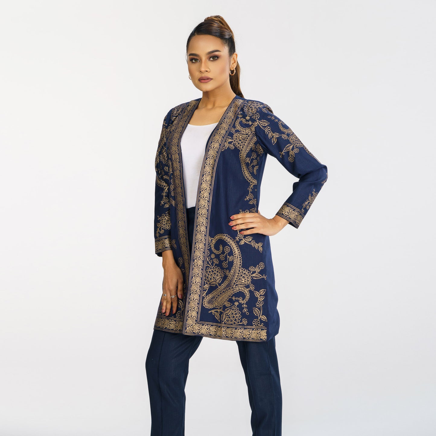 Womens Navy Ethnic Jacket