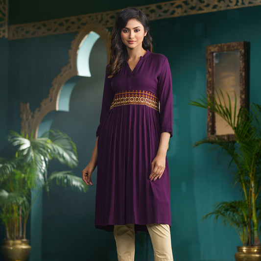 Women Purple Embroidered Kurti