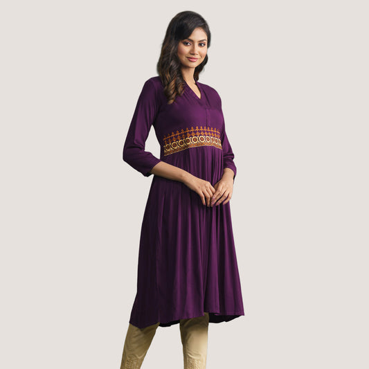 Women Purple Embroidered Kurti
