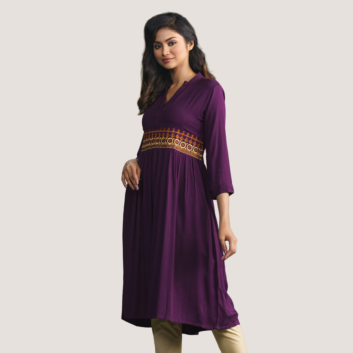 Women Purple Embroidered Kurti