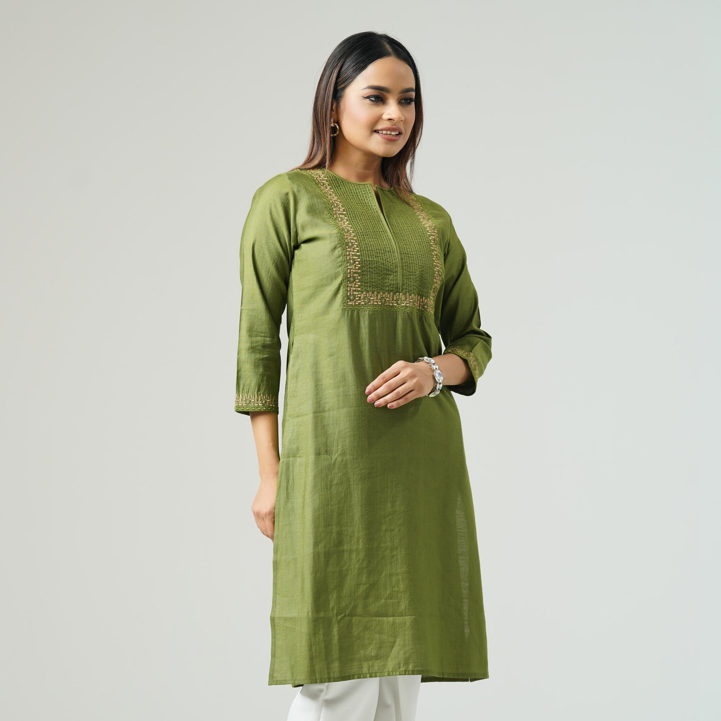 Womens Olive Ethnic Kurti