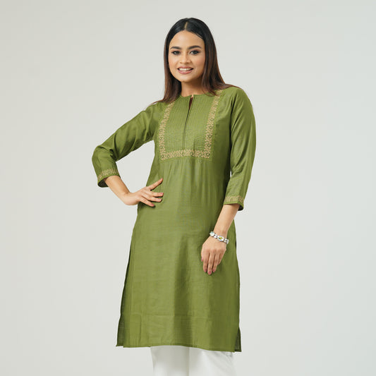 Womens Olive Ethnic Kurti