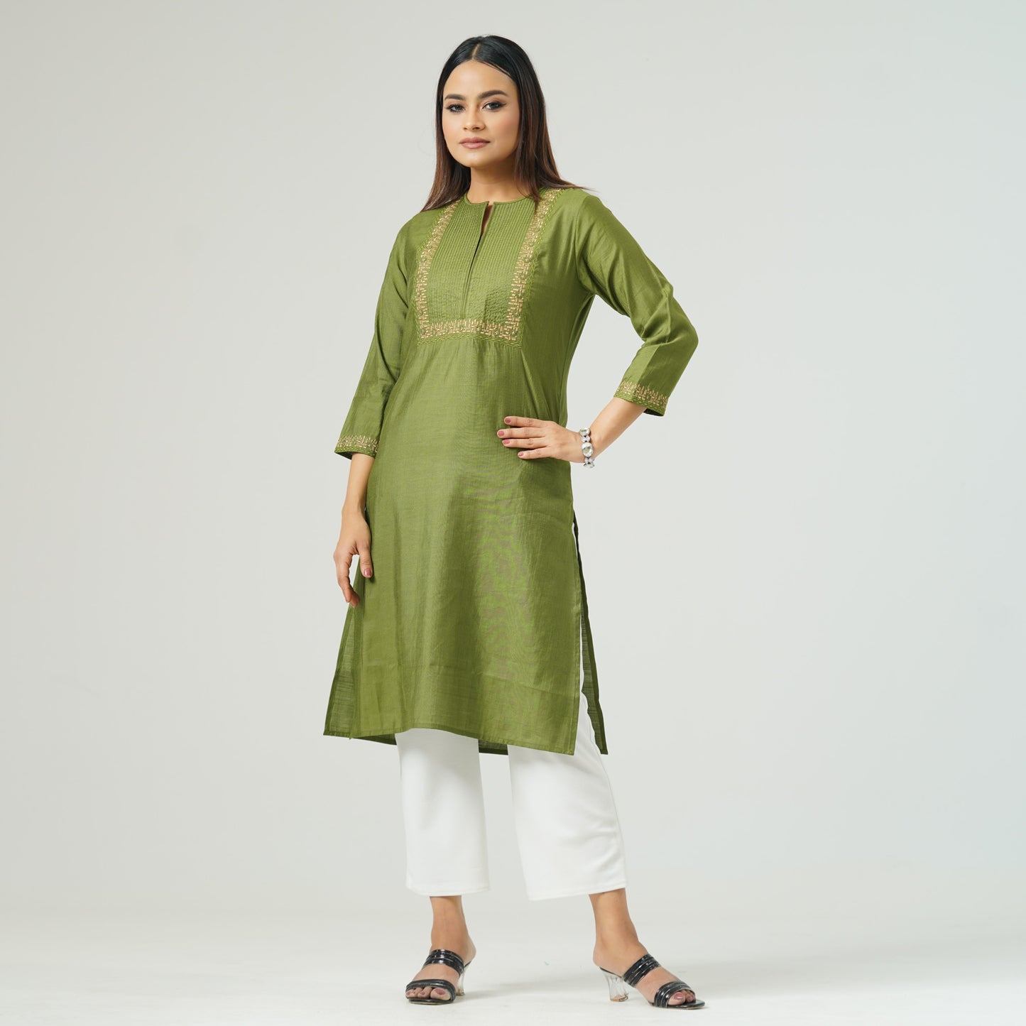 Womens Olive Ethnic Kurti